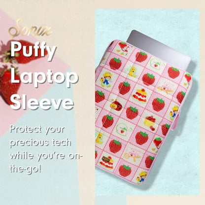 Sonix | Puffy Laptop Sleeve | 15-16 Inch, Quilted Pillow Puffer Laptop Carrying Case, Computer Sleeve | Strawberry Shortcake Checkered - color: Strawberry Shortcake Checkered