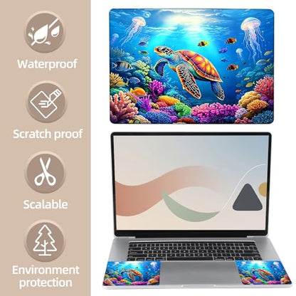 Universal Laptop Skin Sticker for 12/13/14/15.6 Inch Laptops, Reusable Vinyl Laptop Decal Protective Cover, Waterproof Scratch Resistant Notebook Skin with 2 Wrist Pads,Colorful Sea Turtle - color: Colorful Sea Turtle
