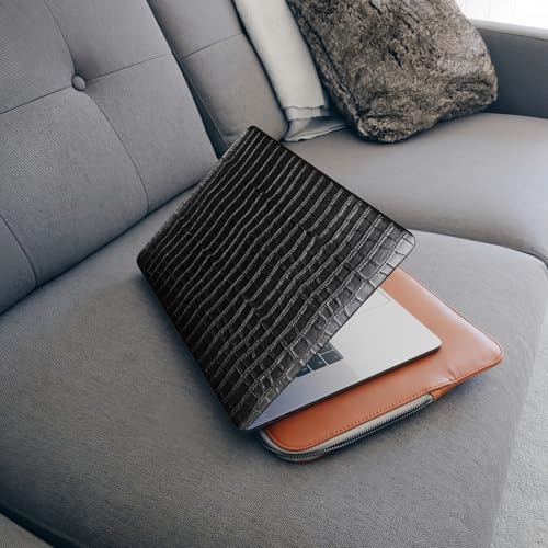 DTangLsm for MacBook Air 13 inch Case M5 2026-2022 M4 M3 M2 A3449 A3240 A3113 A2681, Crocodile Alligator Skin Luxury Textured Leather Hard Logo Cutout Case for MacBook Air 13.6+Keyboard Cover, Black - color: # Crocodile Skin Black
