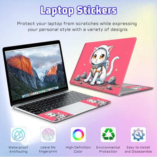 Universal Laptop Skin Sticker Decal, Compatible with MacBook HP Dell Lenovo 12"-15.6", Reusable Vinyl Notebook Cover 3PCS Set, High-Recognition Film-Kawaii Astronaut Cat Sticker - color: Kawaii Astronaut Cat Sticker