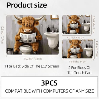 Funny Cow Reading on Toilet Universal Laptop Skin Sticker 3PCS, Protective Decal Trim-to-Fit 11.6" 13.3" 14" 15.6" Laptop Vinyl Cover, Removable Anti-Scratch Computer Decal Protector - color: Funny Cow Reading on Toilet