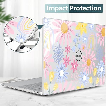 Batianda Retro Rainbow Case for Dell XPS 13 Laptop 2024 2025 | Fits Model 9340/9345/9350 13.4" Display, Lightweight Slim Hard Shell Protection for Women, Students and Floral Lovers - color: Sunflower
