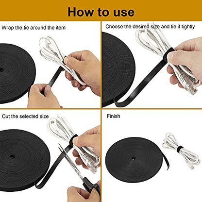 Reusable Wire Management Roll Nylon Fastening Cable Ties Straps Xnakko 3/4 inch double-sided hook and loop tape (Black, 25 yards) - size: 3/4 in X 25 yd
