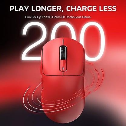 MANBASNAKE Attack Shark X3 49g Ultra-Lightweight Wireless Gaming Mouse, Red | Bluetooth 5.2/2.4G Wireless/Wired, PAW3395 Gaming Sensor, 26K DPI, 200h Battery Life, Programmable Buttons for PC/Mac/Win - color: Red