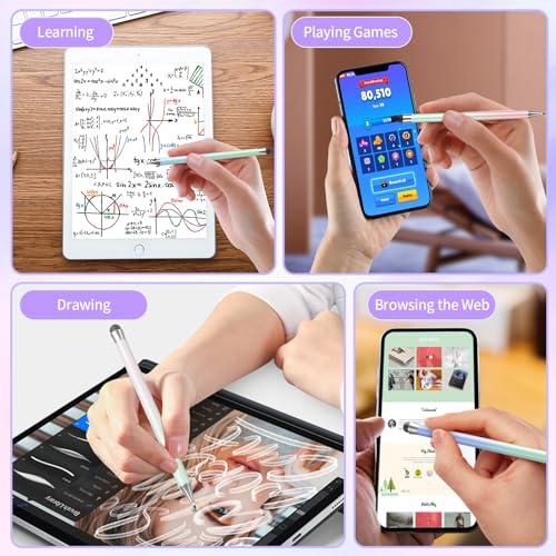 Stylus Pen for Touchscreen (4Pcs), 2 in 1 Stylus Pen for iPad, High Precision and Sensitivity Rubber Tips and Disc Compatible with iPad/iPhone/Android Tablets and All Touch Screens Devices (Light)