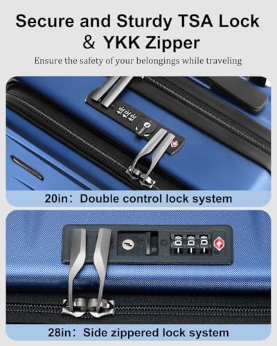 CENSIEN Expandable Luggage Sets, 20 Inch Carry On Luggage 28 Inch Suitcases | 20in Front Open Laptop Pocket Luggage,28in Top Open Trunk Suitcase,Lightweight ABS+PC Hardshell,YKK Zipper,Travel Bags,Blue - color: Navy Blue, size: 20/28 Inch EXT