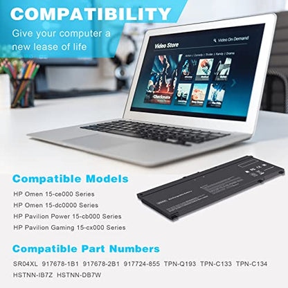 70Wh SR03XL SR04XL SRO4XL Laptop Battery for Hp 917678-171 917678-1B1 917678-2B1 917724-855 HSTNN-DB7W HSTNN-IB7Z HSTNN-IB72 TPN-C133 TPN-C134 TPN-Q193 15-CB000 15-CE015DX 15-CE000 15-DC0000 Series - size: 9.56*3.26*0.31inch SR04XL
