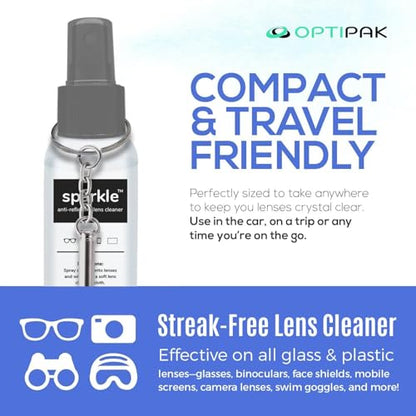 Sparkle Anti-Reflective Safe Lens Cleaner & Repair Kit – (2) 1oz Glasses Cleaner Spray, (2) Microfiber Cloth & Keychain Screwdriver for Eyeglasses, Sunglasses, Lenses & Screens (5 Piece Set) - size: 1 Fl Oz (Pack of 2), style: Silver – 2x1oz Lens Spray +
