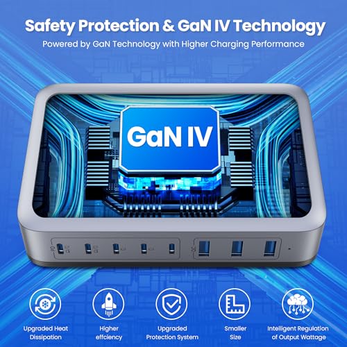 USB C Charger Block 515W[2025 Upgraded] GaN IV 8 Port Fast Charging Station Hub,Dual PD 100W USB C Laptop Charger Compatible with MacBook Pro/Air,iPad,iPhone 16/15,Galaxy S23/S24 Steam Deck Dell XPS - color: Black, size: 515W