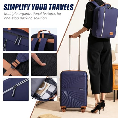 Carry On Luggage Set 22x14x9 Airline Approved Luggage Sets 3 Piece,Suitcases with Wheels,ABS Hard Case Luggage with TSA Lock Spinner Wheels(20 Inch,BP/TB) - color: Black