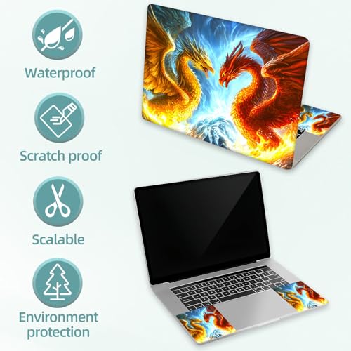Universal Laptop Skin Decal, 3-Piece Vinyl Protector for 12 13 14 15.6" Notebook, Waterproof Anti-Scratch, Easy Trim & Bubble-Free Finish, Dragon and Phoenix - color: Dragon and Phoenix