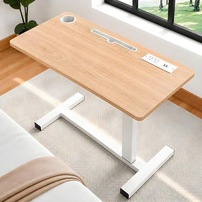 Naomi Home Adjustable Overbed Table with Charging Station, Rolling Hospital Bedside Table with Wheels, Height Adjustable Bed Desk for Laptop, Meals & Recovery Care Natural White - color: Natural, White