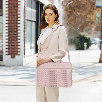 MOSISO 13.3 inch Laptop Shoulder Bag for Women, 13-14 inch Computer Bags | Compatible with MacBook Neo 13/Air 13.6/13/Pro 13/14,HP Dell Lenovo, Wheat Ear Quilted Laptop Bag with Handle&Pocket, Pink - color: Pink, size: 13.3 inch