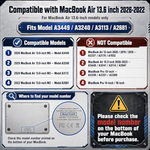 Batianda Ultimate Custom Name Case for MacBook Air 13.6 inch 2022-2026 | Fits M2/M3/M4/M5 Model, Add Your Name or Initials, Lightweight Slim Design, Carbon Fiber Side Texture, Matte Hard Shell - color: Customizable Name
