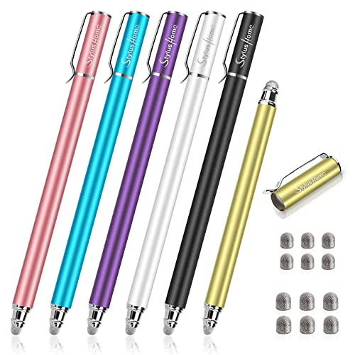 Stylus Pens for Touch Screens(6 Pcs), 2 in 1 Fiber Tips Capacitive Stylus | With 12 Extra Replaceable Tips, High Precision Sensitivity, For iPad iPhone Tablets Samsung Galaxy Universal Touch Screen
