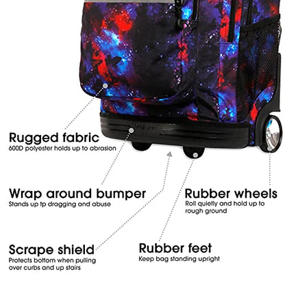 J World Sundance Laptop Rolling Backpack for Girls Boys. Roller Bookbag with Wheels, 20 Inch, Galaxy - color: Galaxy