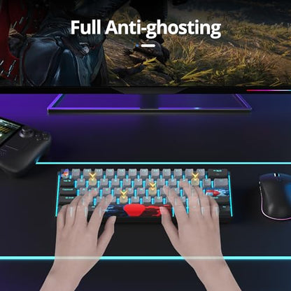 surmen 60% Wired Mechanical Gaming Keyboard, 61 Keys Backlit Ultra-Compact Mini Office Keyboard with Red Switch for PC/Mac Gamer, Typist (61 Dolch) - color: 61 Dolch
