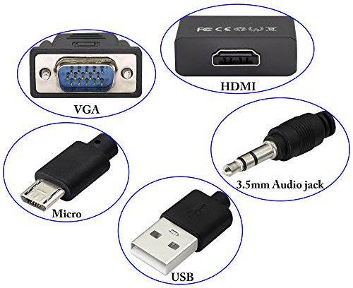 VGA to HDMI Converter Adapter, Output 1080P VGA Male to HDMI Female Audio Video Cable Converter Adapter, for Computer, Laptop, Projector, HDTV with Audio Cable and USB Cable (Black) - color: VGA M/F