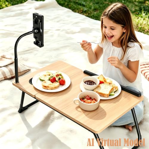 Lap Desk with Tablet Holder for Bed and Sofa, Wood Fin | Fits Laptops up to 17 inch, Built-in Cup Holder, Gooseneck Phone Stand, Extended Mouse Surface, Foldable Alloy Steel Legs - color: Natural