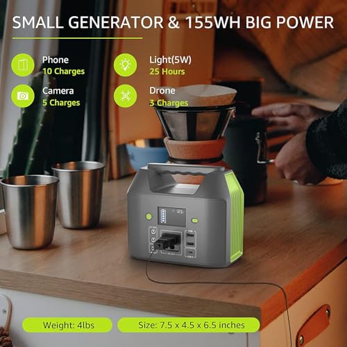 EnginStar Portable Power Station, 150W 155Wh Power Bank with 110V AC Outlet, 6 Outputs External Battery Pack Portable Backup Battery Laptop Charger with LED Light for Home Camping - color: Green