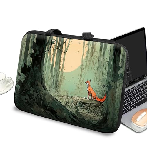 Universal Laptop Case Sleeve 10 inch with Handle and Zipper, Kids Tablet Carrying Case Messenger Bag Portable Tote Bag for 7-10 inch iPad/Notebook/eBook/Readers, Fox in The Forest - color: Fox In The Forest, size: 10 inch