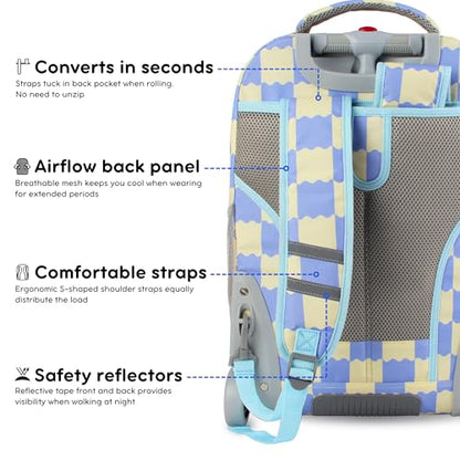 J World Sundance Laptop Rolling Backpack for Girls Boys. Roller Bookbag with Wheels, 20 Inch, Wiggle Blue - color: Wiggle Blue