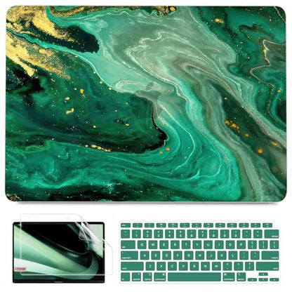 B BELK Compatible with MacBook Air 13 inch Case 2021 2020 2019 2018 M1 Chip | A2337 A2179 A1932, Plastic Laptop Hard Shell for MacBook Air 13.3 inch Case & Keyboard Cover & Screen Protector, Green Marble - color: Green Marble