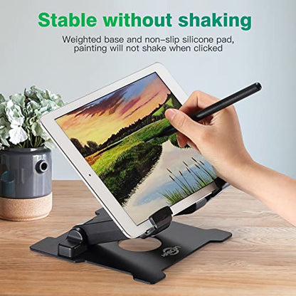 KABCON Tablet Stand,Adjustable Drawing Holder Eye-Level Aluminum Solid Stand for Desk, Portable Monitor, iPad Pro 9.7 10.5 Air Mini,Microsoft Surface Pro,Tab-Up to 15'' - color: Large-Black