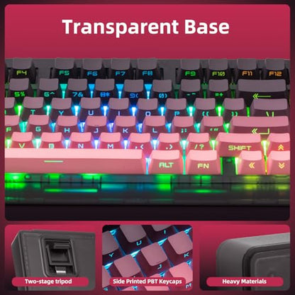 ZORNHER ZH980 Mechanical Keyboard Wireless,95% Pink Creamy Keyboard with Number Pad,Gaming Keyboard with Number Pad,Lighted Up PBT Keycaps,Creamy Sounding Linear Switches,Full Size - color: Blackberry, size: Creamy Switch