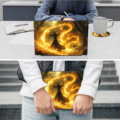 Laptop Skin Sticker Decal 12"-15.6" Universal Laptop/Notebook/Netbook Vinyl - Waterproof Scratch Resistant,Fits HP Dell Lenovo MacBook,2 Free Wrist Pads,Easy Apply & Remove,Fire Forest Golden - color: Fire Forest Golden