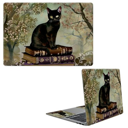 Laptop Skin Sticker Decal, Universal Protective Cover Fit 12 13 14 15.6 Inch Notebook, Reusable Water-Resistant Vinyl Decal w/ 2 Wrist Pads for Business Travel Office, Book Cat Gray - color: Book Cat Gray