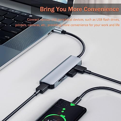 VIENON 5 in 1 Aluminum USB-C Hub with Memory Card Reader and 3 USB 3.0 Ports, for PC, Laptops, MacBook Pro/Air, iMac Pro, Surface and Tablet