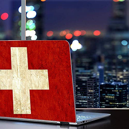Flags | Custom Fit Made to Order Laptop Notebook Skin Vinyl Sticker Cover Decal Fits 13.3" 14" 15.6" 16" HP Lenovo Apple Mac Dell Compaq Acer Flag Switzerland Grunge Distressed Country - color: Style 9