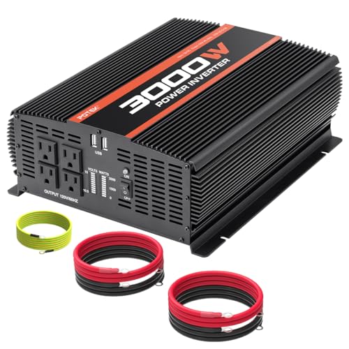 POTEK 3000W Power Inverter 4 AC Outlets DC 12V to 110V AC Car Inverter with 2 USB Port Black - size: 3000W-MSW