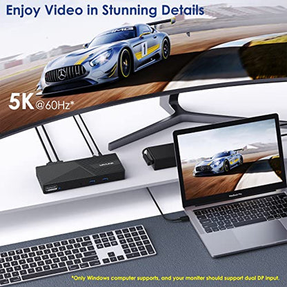 WAVLINK Docking Station 3 Monitors, 12-in-1 DisplayLink Docking Station with 100W PD Charging Triple 4K@60Hz HDMI+DP Gigabit Ethernet 5Gbps USB 3.0 Audio for Dell/HP/Lenovo/MacBook Neo