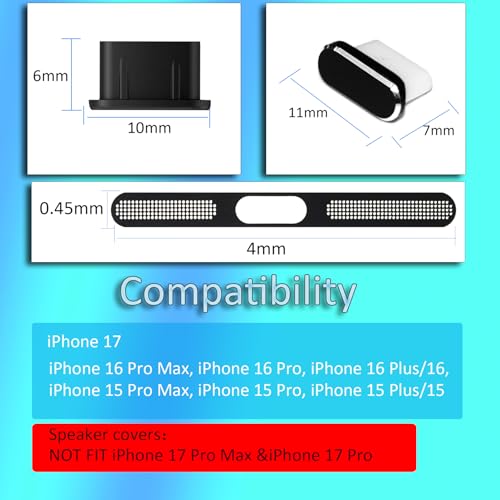 USB-C Anti-Dust Plug Set with Speaker Dust Cover, 10 Pack Charging Port Protectors, Compatible with iPhone 17, 16, 15 Series