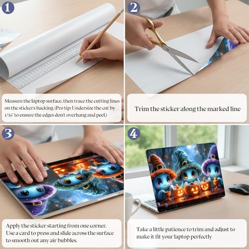 Universal Laptop Skin Sticker Decal,15.6 Inch Laptop Vinyl Cover for 13" 14" 15.6" Laptop,Scratch-Resistant Waterproof Protector Wrap,Reusable with Wrist Pads,Witch Spirit Pumpkin Party - color: Witch Spirit Pumpkin Party