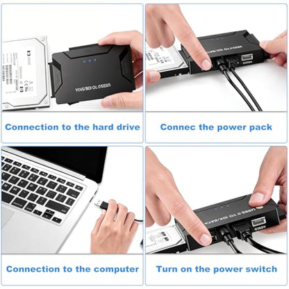 USB 3.0 to IDE SATA Adapter Hard Drive Reader, Type C USB to External Hard Drive Disk HDD Converter Kit for Universal 2.5/3.5 HDD SSD with Power Supply