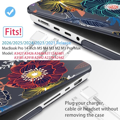 Mektron Case for M5 MacBook Pro 14 inch 2026 Model A3427 A3426 Fit 2025-2021 Model A3434 A3112 M4 A3112 A3401 A3185 M3 A2918 A2992 M2 A2779 M1 A2442 Pro/Max Cover for MacBook Pro 14", Dahlia Flowers - color: Dahlia Flowers