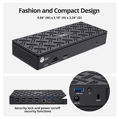 SIIG DisplayLink USB-C Dock, Quad 4K60Hz, 100W PD, 2.5GbE, JU-DK0Q11-S1 | Drive four 4K60 displays through DisplayLink; 100W PD, USB expansion and 2.5GbE support dense professional workstations. - style: Quad 4K Display