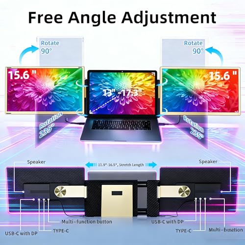 ROYY Laptop Screen Extender Double Monitor - 15.6" Detachable Portable Computer Monitor, FHD 1080P IPS 235 Degrees Rotation Extra Screen Compatible with Mac Wins Dex Chrome Fits 13-17" Laptop - size: 15.6" Screen Extenders