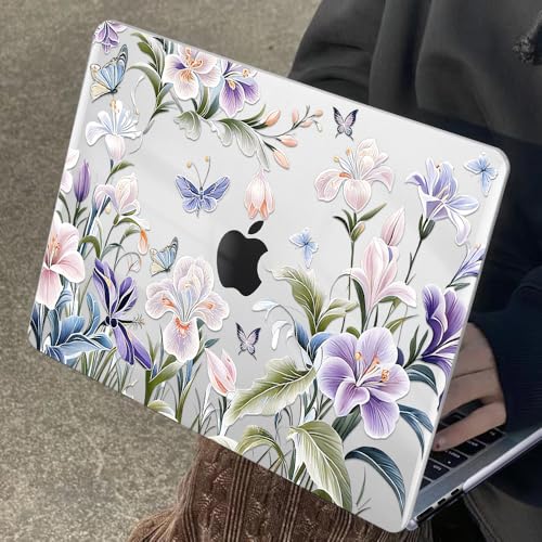 for MacBook Neo 13 inch Case 2026 A3404 with A18 Pro Chip, Anti-Scratch Slim Pattern Plastic Hard Shell Case 13-inch Neo Protective Cover with Keyboard Cover & Screen Film, Purple Flowers - color: Purple Flowers