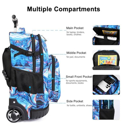 Tilami Rolling Backpack 19 inch with Lunchbox Wheeled Laptop Backpack, Painting Blue - color: Painting Blue