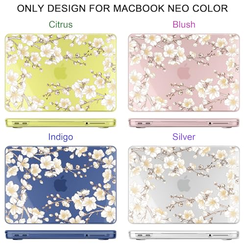 MEEgoodo 4-in-1 Printed Case for MacBook Neo 13 inch 2026 Release Model A3404, Laptop Hard Shell Cases with Keyboard Skin & Screen Protector & Webcam Covers, Cherry Branches - color: Cherry Branches