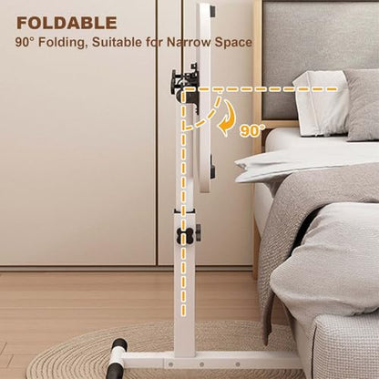 Adjustable Overbed Laptop Desk with Wheels, Tilting Rolling Laptop Stand for Bed and Couch, Mobile Standing Desk for Home Office, Height Adjustable Computer Table for Hospital