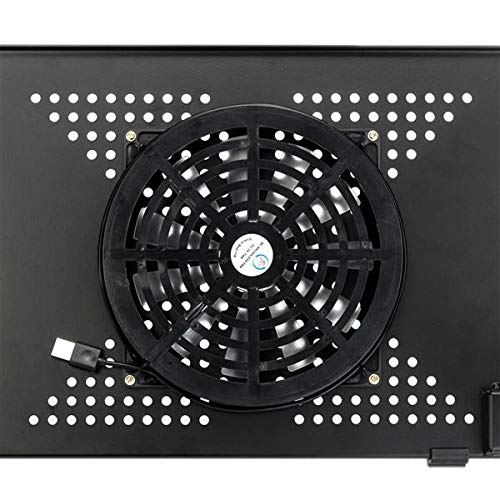360° Adjustable Folding Laptop Table with Cooling Fan & Mouse Pad, Portable Aluminum Laptop Desk Stand for Bed, Sofa, Couch & Office, Height Adjustable Multifunctional Notebook Table, Black