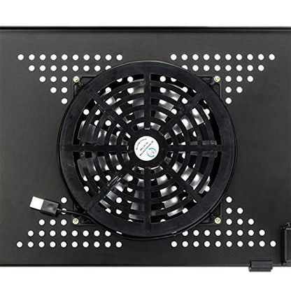 360° Adjustable Folding Laptop Table with Cooling Fan & Mouse Pad, Portable Aluminum Laptop Desk Stand for Bed, Sofa, Couch & Office, Height Adjustable Multifunctional Notebook Table, Black