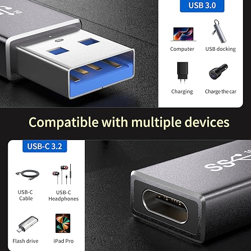 [10Gbps 2 Pack] USB C Female to USB A Male Adapter - USB 3.2 Converter High Speed 10Gbps Data Transfer & 60W Fast Charging, Compatible with Apple/iPhone/iPad - color: Single-Chip Black