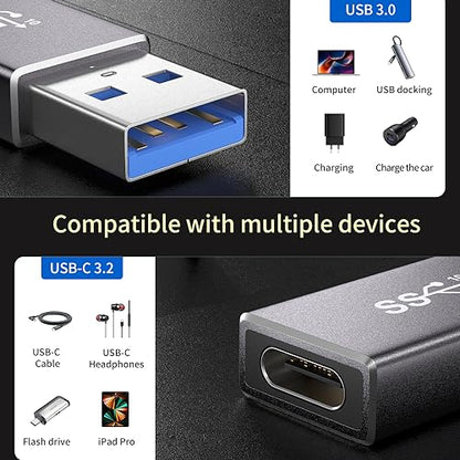 [10Gbps 2 Pack] USB C Female to USB A Male Adapter - USB 3.2 Converter High Speed 10Gbps Data Transfer & 60W Fast Charging, Compatible with Apple/iPhone/iPad - color: Single-Chip Black