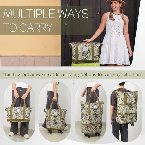 VOOWO Duffel Bag with Wheels - Rolling Foldable Expandable Duffle Bag with Wheels for Travel, Rolling Luggage Carry On Bag with Wheels, Large Rolling Backpack Weekend Bags for Men Women (Camouflage) - color: Camouflage
